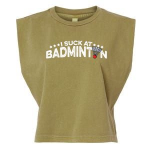 I Suck At Badminton Graphic Badminton Player Shuttlecock Funny Gift Garment-Dyed Women's Muscle Tee