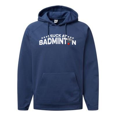 I Suck At Badminton Graphic Badminton Player Shuttlecock Funny Gift Performance Fleece Hoodie