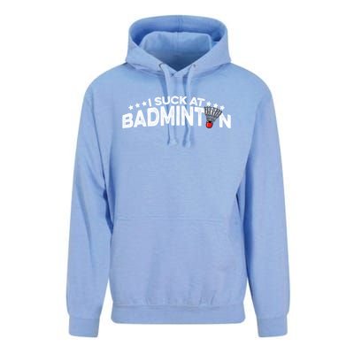 I Suck At Badminton Graphic Badminton Player Shuttlecock Funny Gift Unisex Surf Hoodie