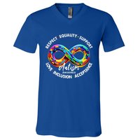 Infinity Symbol Autism Awareness Respect Equality Support Gift V-Neck T-Shirt