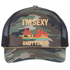 IM Sexy And I Tow It Bigfoot Camp Trees Hike Hiking Camping Retro Rope Trucker Hat Cap