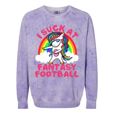 I Suck At Fantasy Football Loser Trophy Unicorn Rainbow Colorblast Crewneck Sweatshirt