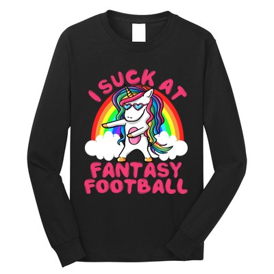 I Suck At Fantasy Football Loser Trophy Unicorn Rainbow Long Sleeve Shirt