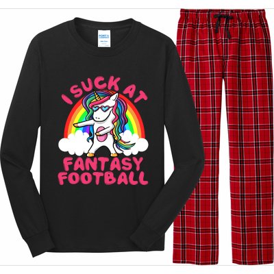 I Suck At Fantasy Football Loser Trophy Unicorn Rainbow Long Sleeve Pajama Set