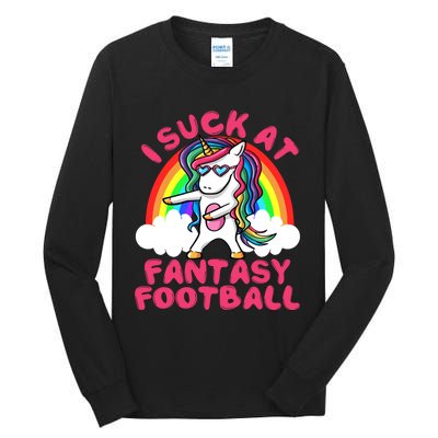 I Suck At Fantasy Football Loser Trophy Unicorn Rainbow Tall Long Sleeve T-Shirt