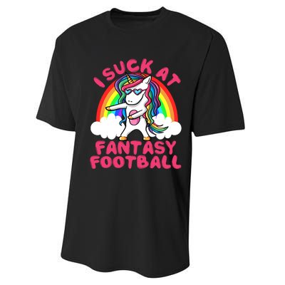 I Suck At Fantasy Football Loser Trophy Unicorn Rainbow Performance Sprint T-Shirt