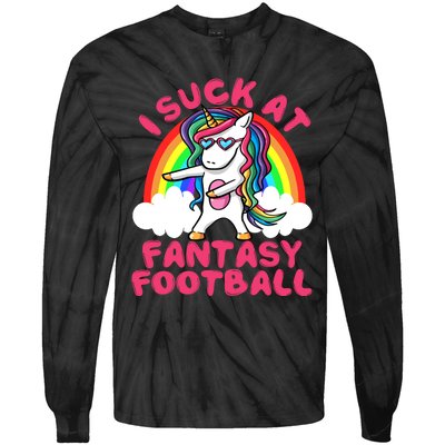 I Suck At Fantasy Football Loser Trophy Unicorn Rainbow Tie-Dye Long Sleeve Shirt