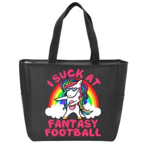 I Suck At Fantasy Football Loser Trophy Unicorn Rainbow Zip Tote Bag