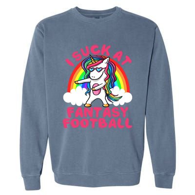 I Suck At Fantasy Football Loser Trophy Unicorn Rainbow Garment-Dyed Sweatshirt