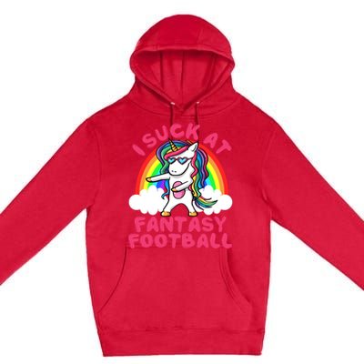 I Suck At Fantasy Football Loser Trophy Unicorn Rainbow Premium Pullover Hoodie