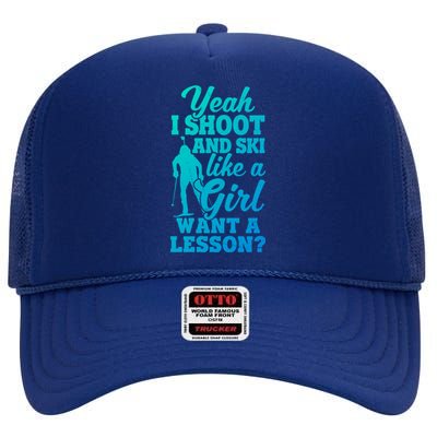 I Shoot And Ski Like Ski Shooter Skiing Biathlon Great Gift High Crown Mesh Back Trucker Hat