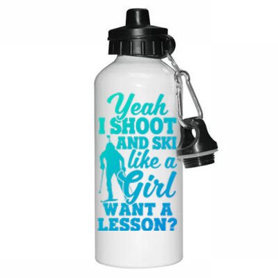 I Shoot And Ski Like Ski Shooter Skiing Biathlon Great Gift Aluminum Water Bottle