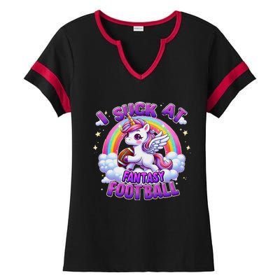 I Suck At Fantasy Football Funny Unicorn Rainbow Loser Gift Ladies Halftime Notch Neck Tee