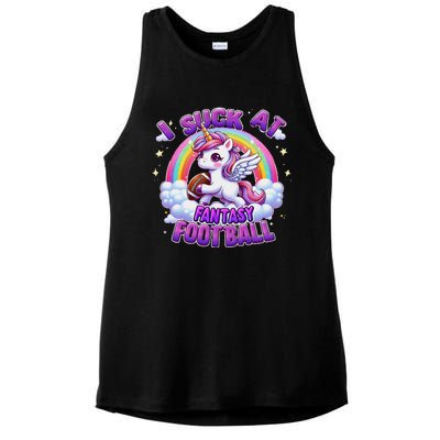 I Suck At Fantasy Football Funny Unicorn Rainbow Loser Gift Ladies PosiCharge Tri-Blend Wicking Tank