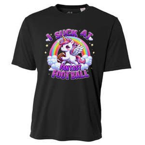 I Suck At Fantasy Football Funny Unicorn Rainbow Loser Gift Cooling Performance Crew T-Shirt