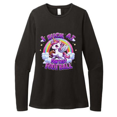 I Suck At Fantasy Football Funny Unicorn Rainbow Loser Gift Womens CVC Long Sleeve Shirt