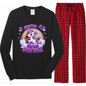 I Suck At Fantasy Football Funny Unicorn Rainbow Loser Gift Long Sleeve Pajama Set