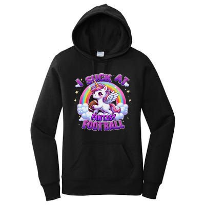 I Suck At Fantasy Football Funny Unicorn Rainbow Loser Gift Women's Pullover Hoodie