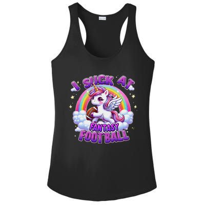 I Suck At Fantasy Football Funny Unicorn Rainbow Loser Gift Ladies PosiCharge Competitor Racerback Tank