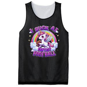 I Suck At Fantasy Football Funny Unicorn Rainbow Loser Gift Mesh Reversible Basketball Jersey Tank