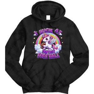 I Suck At Fantasy Football Funny Unicorn Rainbow Loser Gift Tie Dye Hoodie