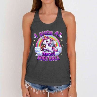 I Suck At Fantasy Football Funny Unicorn Rainbow Loser Gift Women's Knotted Racerback Tank