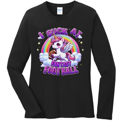 I Suck At Fantasy Football Funny Unicorn Rainbow Loser Gift Ladies Long Sleeve Shirt