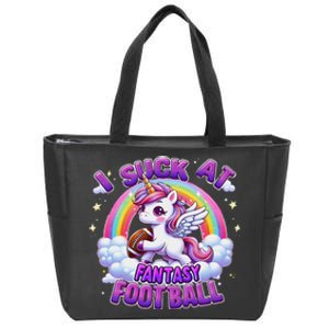 I Suck At Fantasy Football Funny Unicorn Rainbow Loser Gift Zip Tote Bag