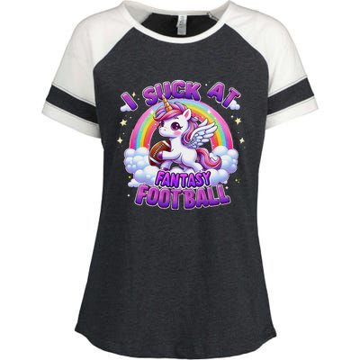 I Suck At Fantasy Football Funny Unicorn Rainbow Loser Gift Enza Ladies Jersey Colorblock Tee