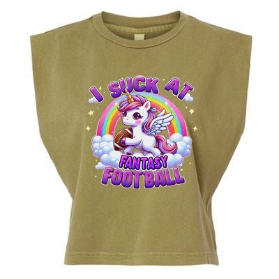 I Suck At Fantasy Football Funny Unicorn Rainbow Loser Gift Garment-Dyed Women's Muscle Tee