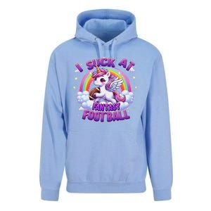 I Suck At Fantasy Football Funny Unicorn Rainbow Loser Gift Unisex Surf Hoodie