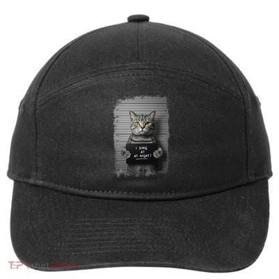 I sing at night gray cat MUGSHOT AESTHETIC 7-Panel Snapback Hat