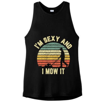 IM Sexy And I Mow It Retro Grass Lawn Mower Ladies PosiCharge Tri-Blend Wicking Tank