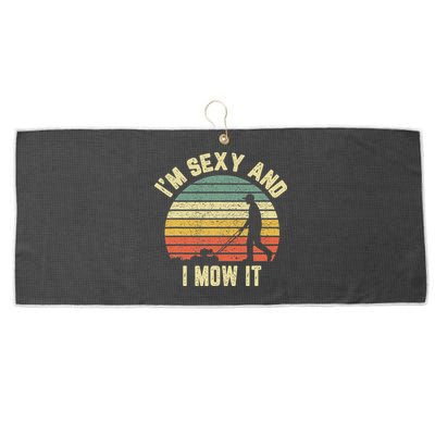 IM Sexy And I Mow It Retro Grass Lawn Mower Large Microfiber Waffle Golf Towel