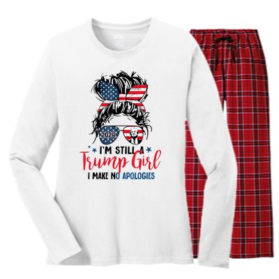 Im Still A Trump Girl I Make No Apologies Trump 2024 Tee Women's Long Sleeve Flannel Pajama Set 