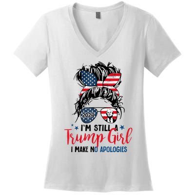 Im Still A Trump Girl I Make No Apologies Trump 2024 Tee Women's V-Neck T-Shirt