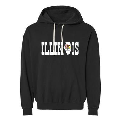 Illinois State And Illinois Flag With Pride For Illinois Garment-Dyed Fleece Hoodie