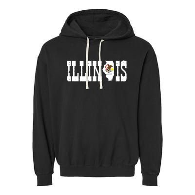 Illinois State And Illinois Flag With Pride For Illinois Garment-Dyed Fleece Hoodie