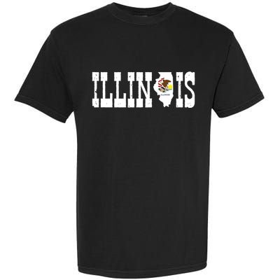 Illinois State And Illinois Flag With Pride For Illinois Garment-Dyed Heavyweight T-Shirt