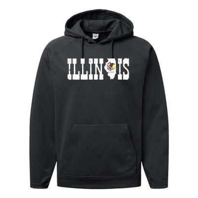 Illinois State And Illinois Flag With Pride For Illinois Performance Fleece Hoodie