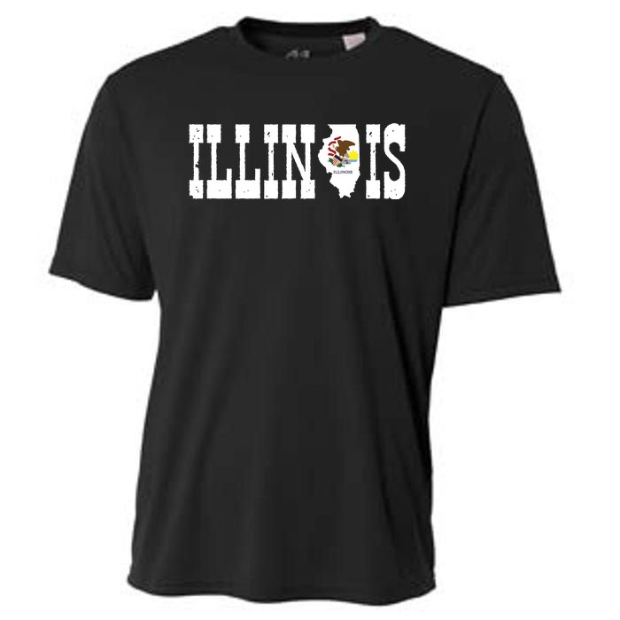 Illinois State And Illinois Flag With Pride For Illinois Cooling Performance Crew T-Shirt