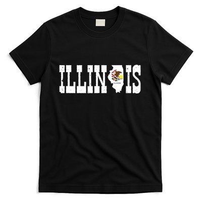Illinois State And Illinois Flag With Pride For Illinois T-Shirt