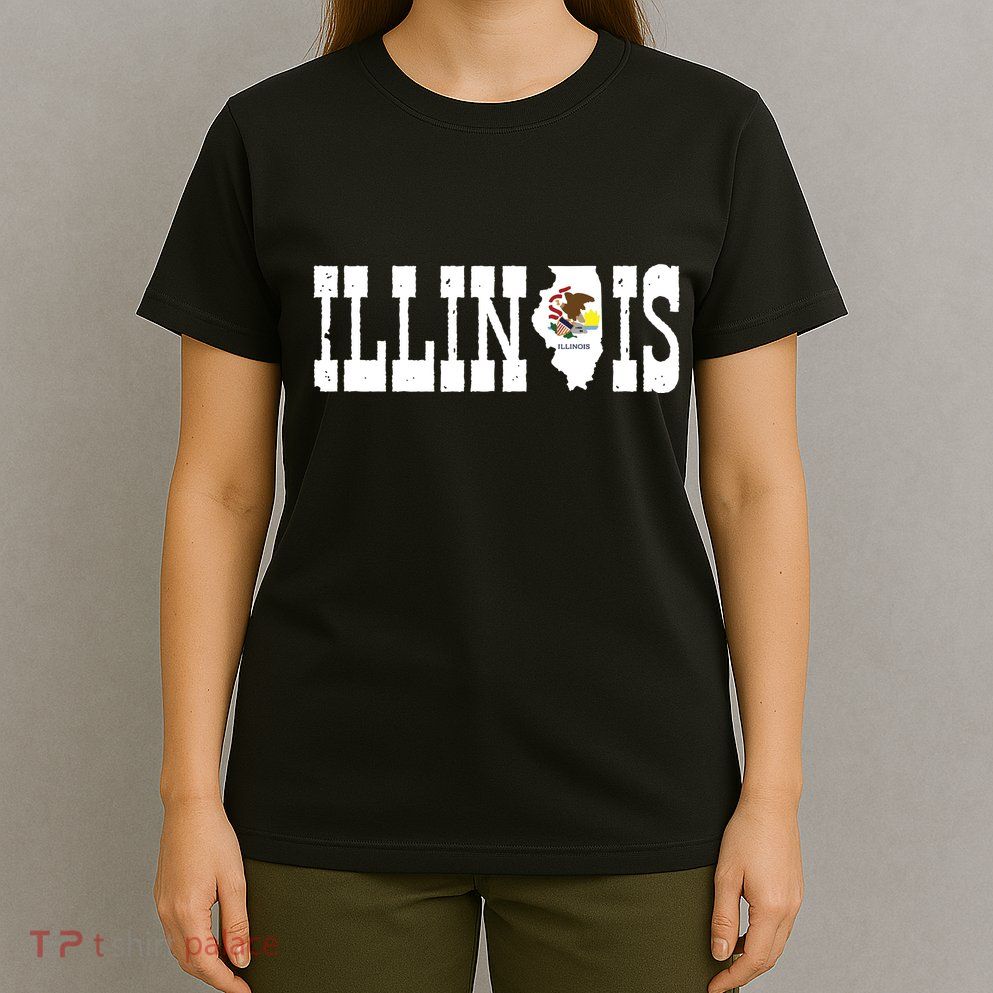 Illinois State And Illinois Flag With Pride For Illinois T-Shirt