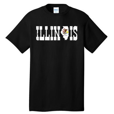 Illinois State And Illinois Flag With Pride For Illinois Tall T-Shirt