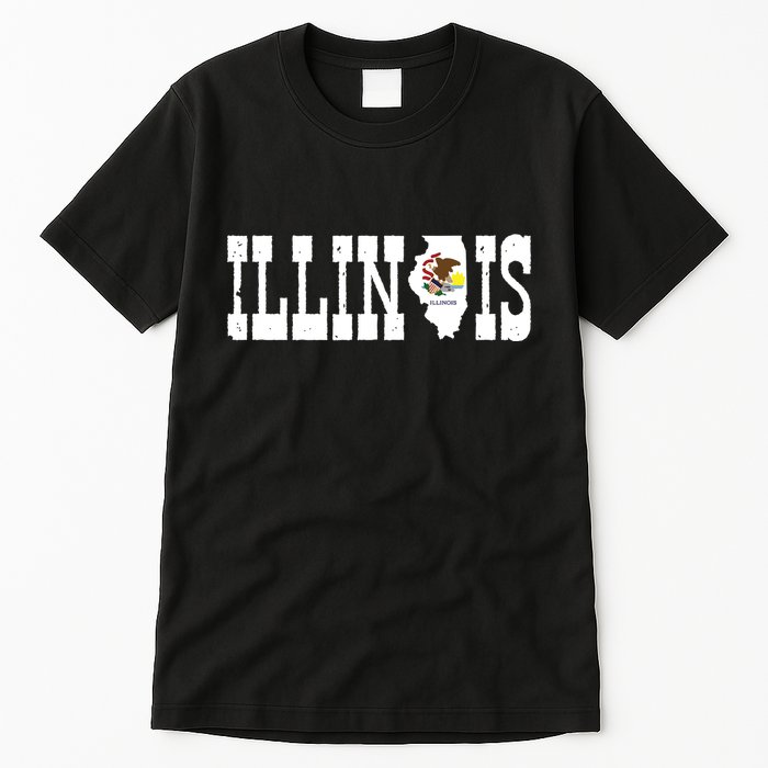 Illinois State And Illinois Flag With Pride For Illinois Tall T-Shirt