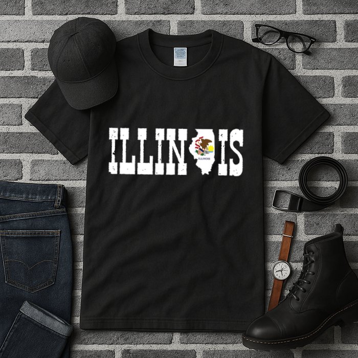 Illinois State And Illinois Flag With Pride For Illinois Tall T-Shirt