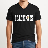 Illinois State And Illinois Flag With Pride For Illinois V-Neck T-Shirt