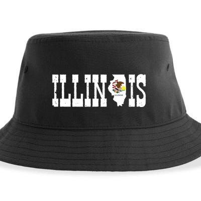 Illinois State And Illinois Flag With Pride For Illinois Sustainable Bucket Hat