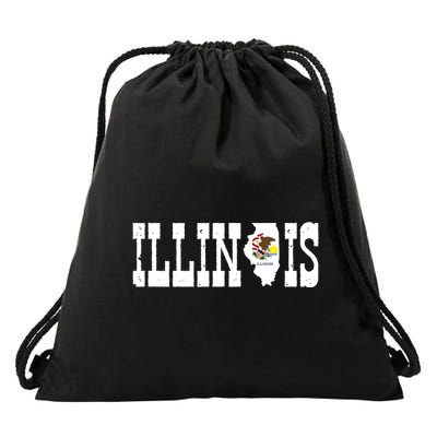 Illinois State And Illinois Flag With Pride For Illinois Drawstring Bag