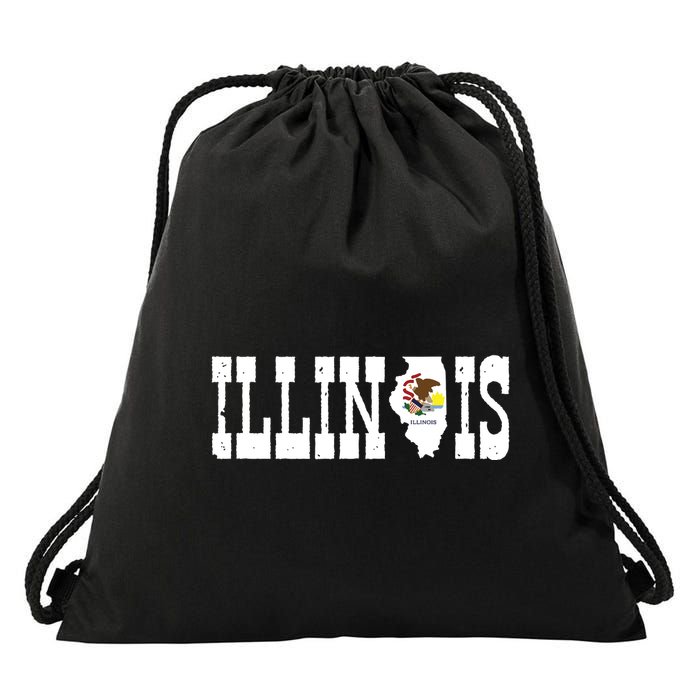 Illinois State And Illinois Flag With Pride For Illinois Drawstring Bag